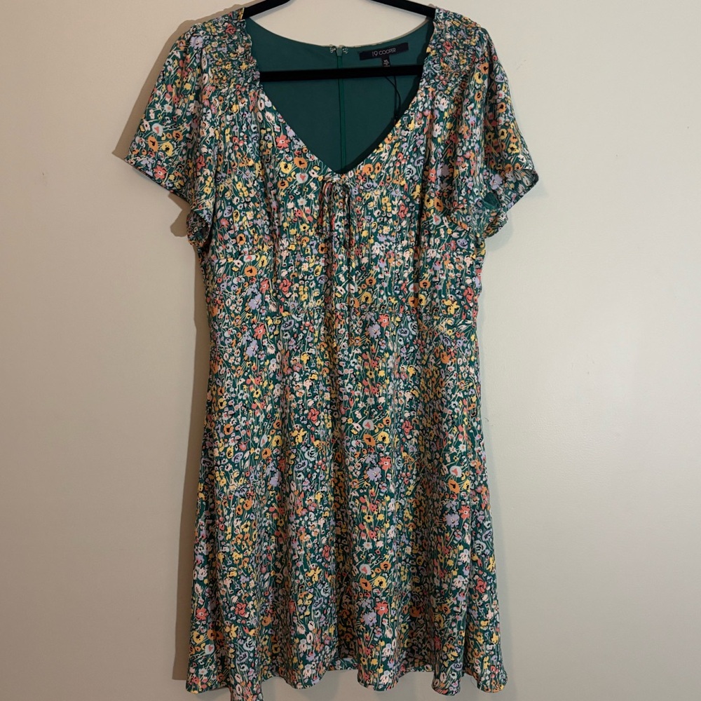Floral Short Sleeve Dress Cottage Core Green